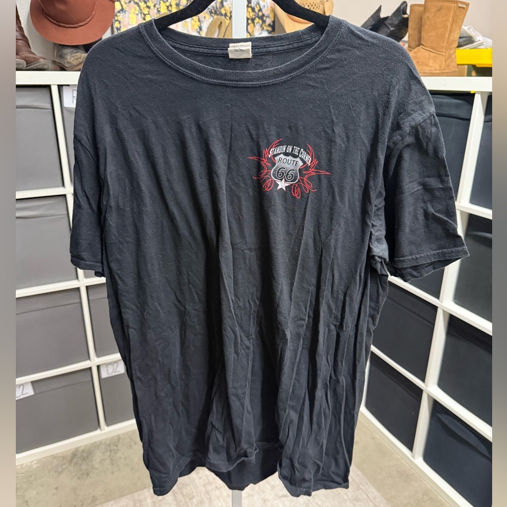 Gildan Softstyle Ringspun Vintage Route 66 Men's Dark Gray Tee with Logo Eagles